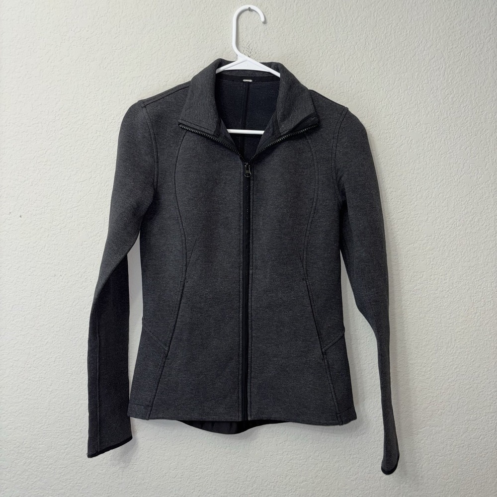 Lululemon Insculpt Full Zip Mock Neck Jacket Heathered Black Size 4 Women's